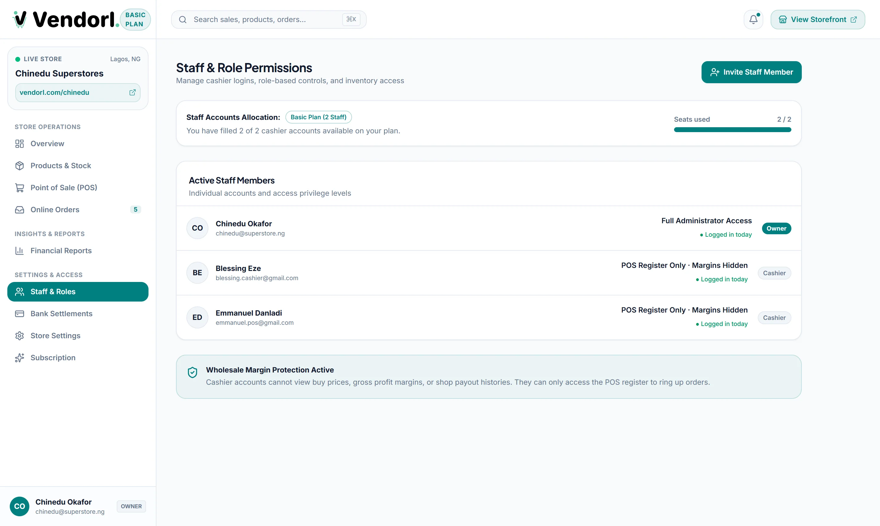 Staff permissions management